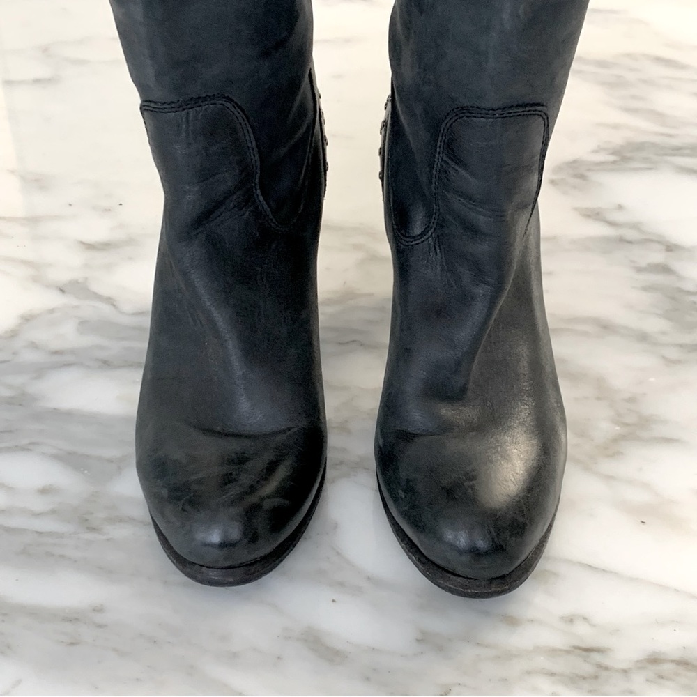 D-Segno Black Leather Studded Knee High Boots • Sz 8 - Picture 7 of 11